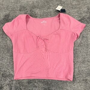 NWT - Hollister Womens Crop Top Low Neck Short Sleeve Shirt Top - Pink - Size L